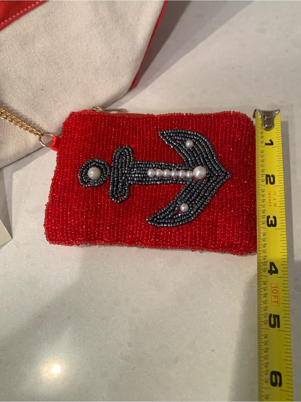 Small Canvas Tote Beaded Nautical Anchor Red Trim and Beaded Chain Pouch NWT - Picture 6 of 14